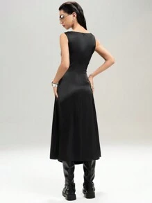 LYSMO Women's Party Ruffle Deep V Neckline Bodycon Dress - Black - View 2
