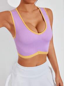 SHEIN Sport Studio Women's Simple Contrast Color Trim Short Sports Tank Top