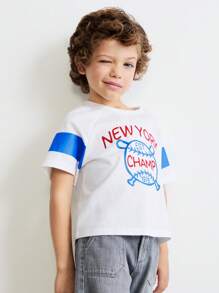 SHEIN 年轻男孩字母图案圆领短袖休闲 T 恤 - 彩色 - 查看 3