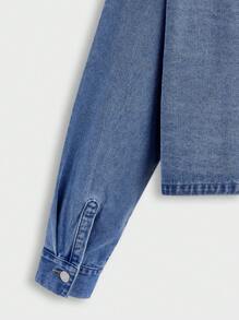 Manfinity Homme Men's Light Blue Washed Denim Casual Boxy Street Print Short Shirt - Light Wash - View 3