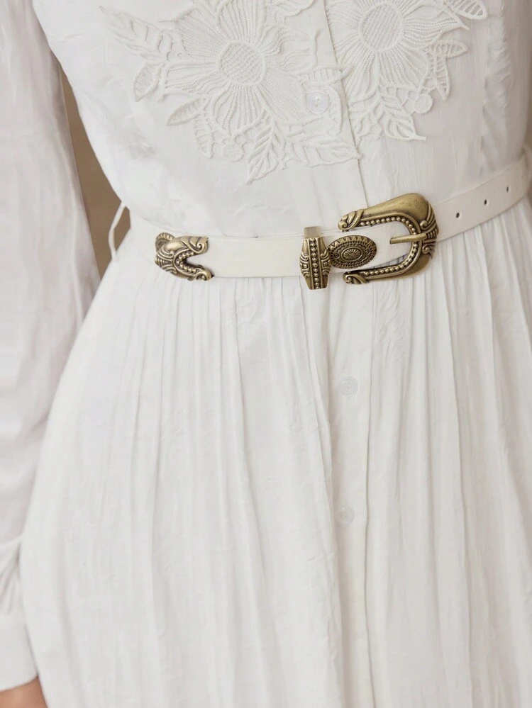 FLORAL EMBROIDERY GATHERED DRESS