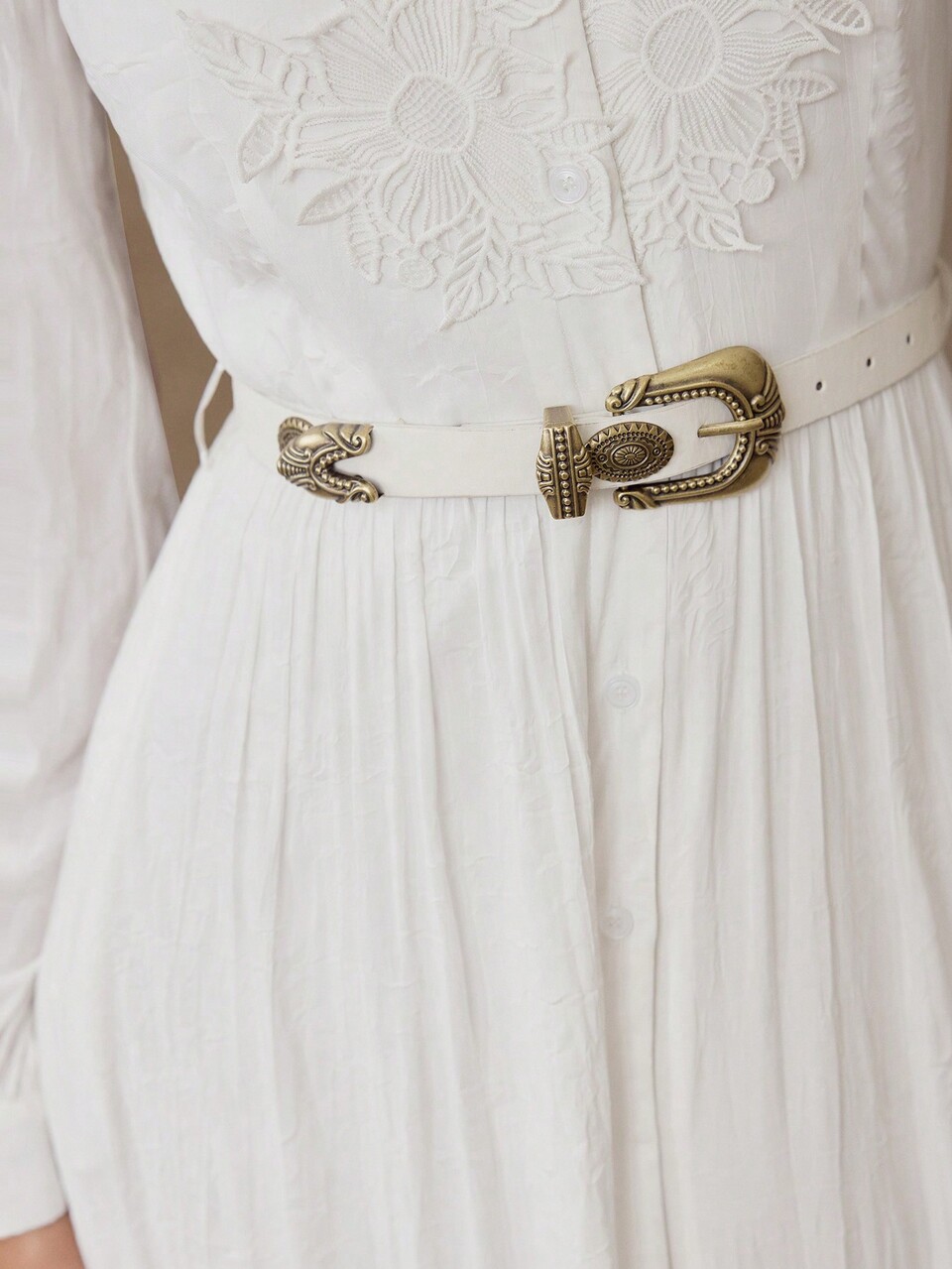 FLORAL EMBROIDERY GATHERED DRESS