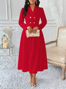 Lyxana Women's Double-Breasted Top And Pleated Skirt Suit - Red - View 1