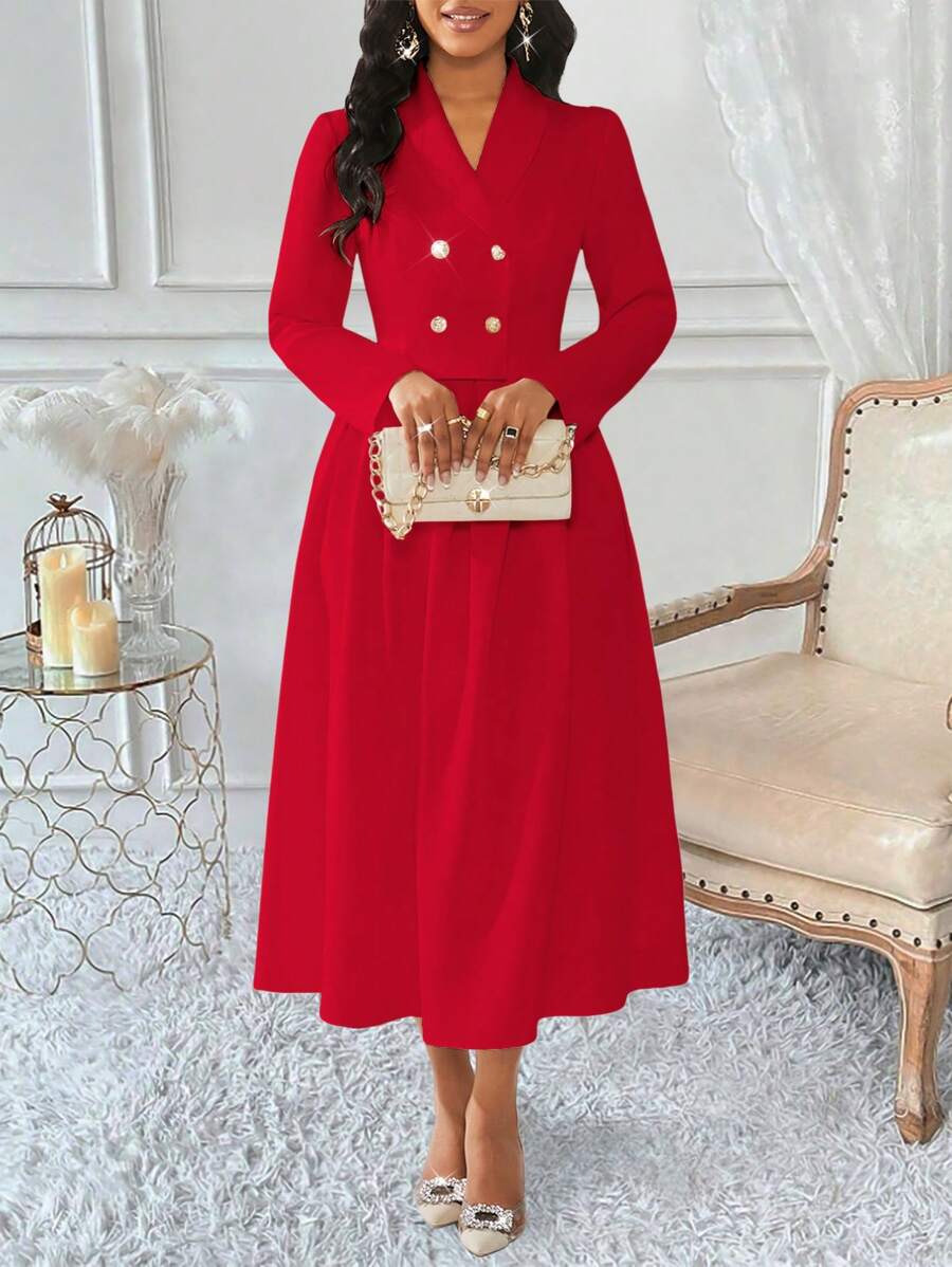 Lyxana Women's Double-Breasted Top And Pleated Skirt Suit - Red - View 1