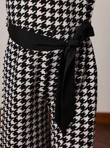 PrepCrw 年轻女孩春夏学院风黑白千鸟格针织泡泡袖圆领连体裤 - 黑與白 - 查看 6