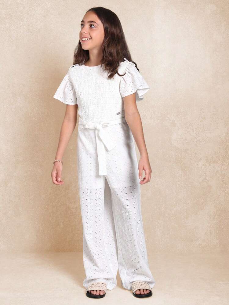 Palazzo-Jumpsuit mit Ösenspitze und Flatterärmeln
