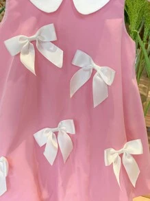 LMoss Kids LMoss 女婴编织撞色彼得潘领宽松休闲连衣裙 - 粉色 - 查看 6