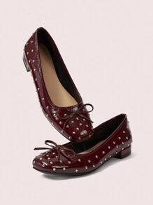 CUCCOO DOLLMOD Women Flat Mary Jane Shoes With Rivets, Cute Campus Style Low Heel - Burgundy - View 9