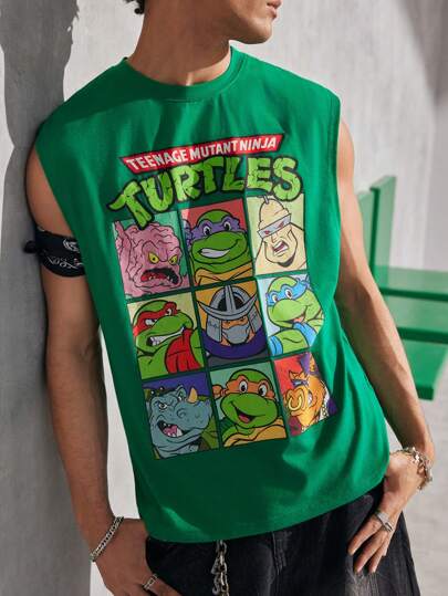 TEENAGE MUTANT NINJA TURTLES | SHEIN Herren lässiges, körperbetontes Strick Cartoon Grafik Grün Trägershirt