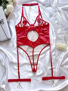 情人节 3 件套性感紧身衣内衣套装