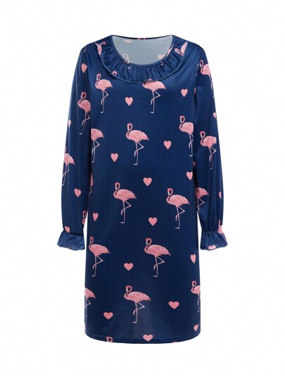 Flamingo Soft Pullover Dress With Frill Trim For Tween Girls Pajamas & Loungewear