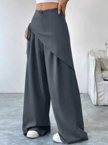 SoleilVie Women's Casual Lace-Up Wide-Leg Solid Color Pants, Suitable For Work And Leisure Fall Cloth For Women - Dark Grey - View 4