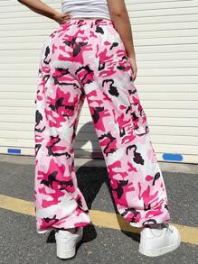 POPSWAY Pantalones cargo de camuflaje holgados y casuales para mujer de talla grande