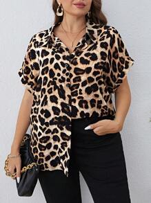 SHEIN Clasi Chemise décontractée avec imprimé léopard grande taille, mode pour le port quotidien