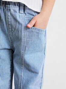 SHEIN Young Boys' Light Blue Striped Denim Straight Leg Jeans - Blue - View 6
