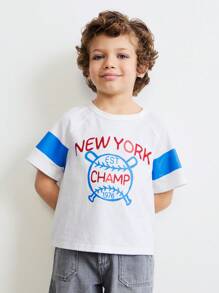 SHEIN 年轻男孩字母图案圆领短袖休闲 T 恤 - 彩色 - 查看 4