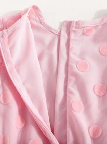 SHEIN 1 Pc Little Girls Round Neck Cap Sleeve Polka Dot Mesh Dress - Pink - View 8