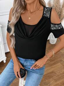 SHEIN LUNE 女士露肩简约时尚休闲 T 恤，日常穿着