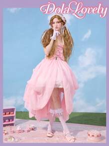 Dola Lovely 1 Pair Women's Mary Jane Flats, Pink Bow & Rhinestone Slip-On Casual Shoes, Comfortable & Versatile For Outdoor Wear - Pink - View 2