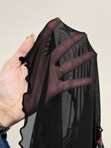 SHEIN ICON تنورة شبكية مطبوعة برسومات وردية مع حبل جانبي للتاريخ في عيد الحب، مناسبة للصيف لمقاسات كبيرة - متعدد الألوان - مشاهدة 7