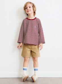 SHEIN Conjunto de moletom e shorts listrados de manga comprida para meninos, casual e uso diário - Multicolorido - Ver 3