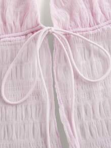 SHEIN ICON Split Hem Tie Backless Mesh Halter Y2k Top - Watermelon Pink - View 3