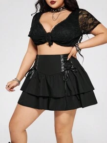 SHEIN ICON Plus Size Drawstring Ruched Tiered Skirt