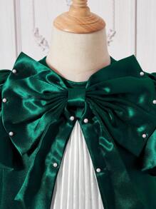 SHEIN Rochie de zi cu mânecă scurtă pentru fetiță minimalistă casual - Verde inchis - Vizualizare 3