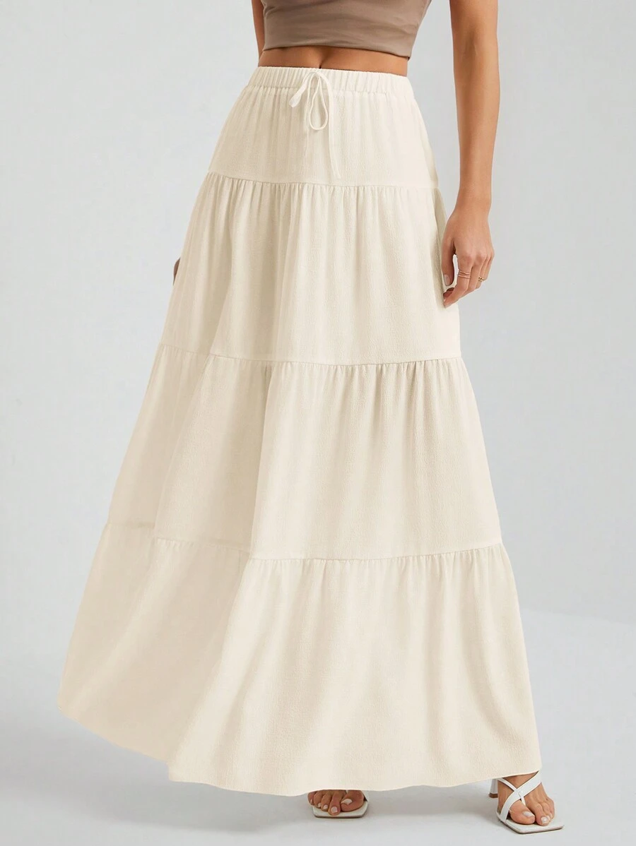 SHEIN Tall Falda blanca de gran vuelo con forro blanco para mujer, adecuada para vacaciones y salidas - Beis - Ver 1