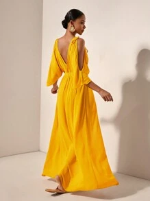 Zivah Beach/Boho/ Women Sexy Rave/Easter Outfit Women/Old Money Style Women/Country Concert Outfit/Going Out Outfits/Fairycore/Festival High Slit Dress - Yellow - View 2