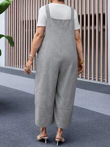 EMERY ROSE Plus Size Casual Striped Jumpsuit With Bib Spring Outfits For Women Vacation - Black - View 2