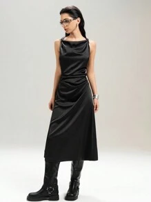 LYSMO Women's Party Ruffle Deep V Neckline Bodycon Dress - Black - View 6