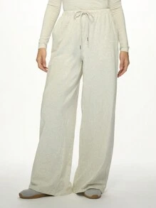 MISSGUIDED Cozy Wide Leg Lounge Pants Drawstring Waist Soft Jersey ComFort Palazzo Style Casual Home Leisure Wear Perfect For Yoga Relaxation Indoor Outdoor Activities - Light Grey - View 3