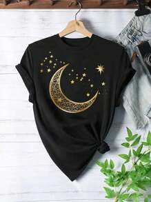 Chiquease T-shirt col rond à motif lune et étoiles - Nude - Voir 1