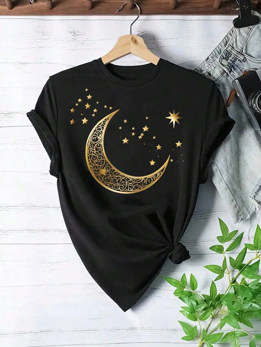 Chiquease T-shirt col rond à motif lune et étoiles - Nude - Voir 1