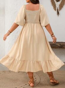 Breezaya Plus Size Cutout Flare Hem Short Sleeve Dress - Apricot - View 2