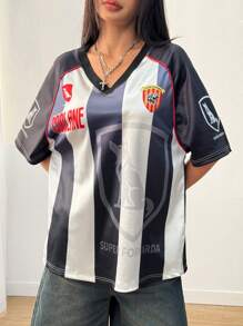 Coolane 女士春夏街头运动装比赛日狂欢节服装条纹宽松 T 恤 - 彩色 - 查看 3