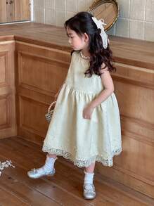 DAZY Young Girl Elegant Solid Color Jacquard Lace Trim Dress,Girls Summer Outfits