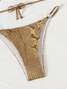 Swim SXY 2 件套女士性感蛇皮印花深 V 领露背系带比基尼泳装，适合夏季海滩度假