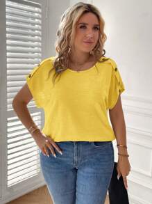 SHEIN Clasi Plus Size Solid Color Short Sleeve T-Shirt, Casual & Fashionable For Everyday Wear