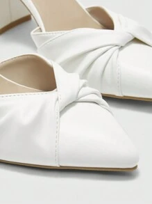 CUCCOO BIZCHIC Women Fashion Pointed Toe Plain Elegant Wedding Chunky Heel Slip-On Pumps, Versatile Basic Style For Work & Commute - White - View 7