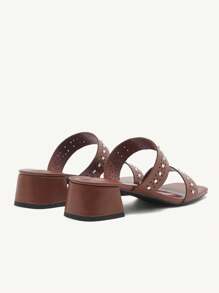 CUCCOO CHICEST Women's Laser Cutout Flower, Rhinestone Embellished Thick Block Heel Open Toe Strap Sandals, Brown - Brown - View 8