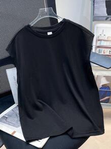 SHEIN Tween Boy Casual Korean Street Style Big Letter Print Loose Round Neck Tank Top, Suitable For Commuting, School, Daily Casual, Sports, Spring/Summer - Black - View 2