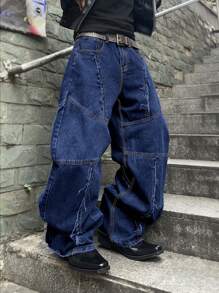 Manfinity EMRG Men's Loose Fit Pocket Flare Leg Jeans - Dark Wash - View 6