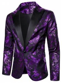 Manfinity AFTRDRK Men's Business/Commute Paisley Jacquard Blazer Prom Suit Prom Suits For Men Prom Suit Men Prom Suit Men Party, Prom Blazer, Purple Men