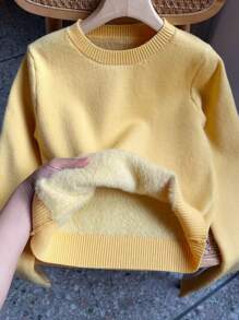 VaVaBold 新品圆领保暖长袖女式毛衣 - 黃色 - 查看 6