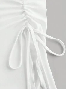 SHEIN MOD 女士95%纯棉纯色不对称下摆抹胸上衣 - 夏季沙滩装、音乐节穿搭、春假度假风、可爱甜美风、清爽Y2K复古风，完美适用于西部音乐节、甜蜜约会、下午茶、休闲居家服、返校季及春夏旅行 - 彩色 - 查看 5