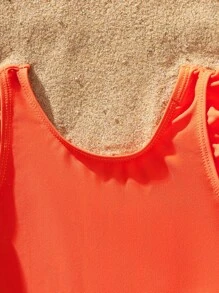 SHEIN Baby Girl Floral Print Ruffle One-Piece Swimsuit, Summer - Orange - View 6