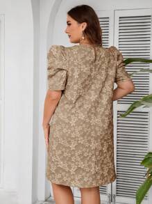 SHEIN Clasi Plus Size Summer Elegant Jacquard Gigot Sleeve Dress