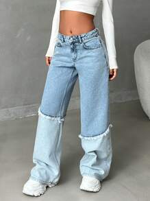 EURMUSE WOMEN LOW WAIST WIDELEG TRENDY CASUAL - Light Wash - View 1